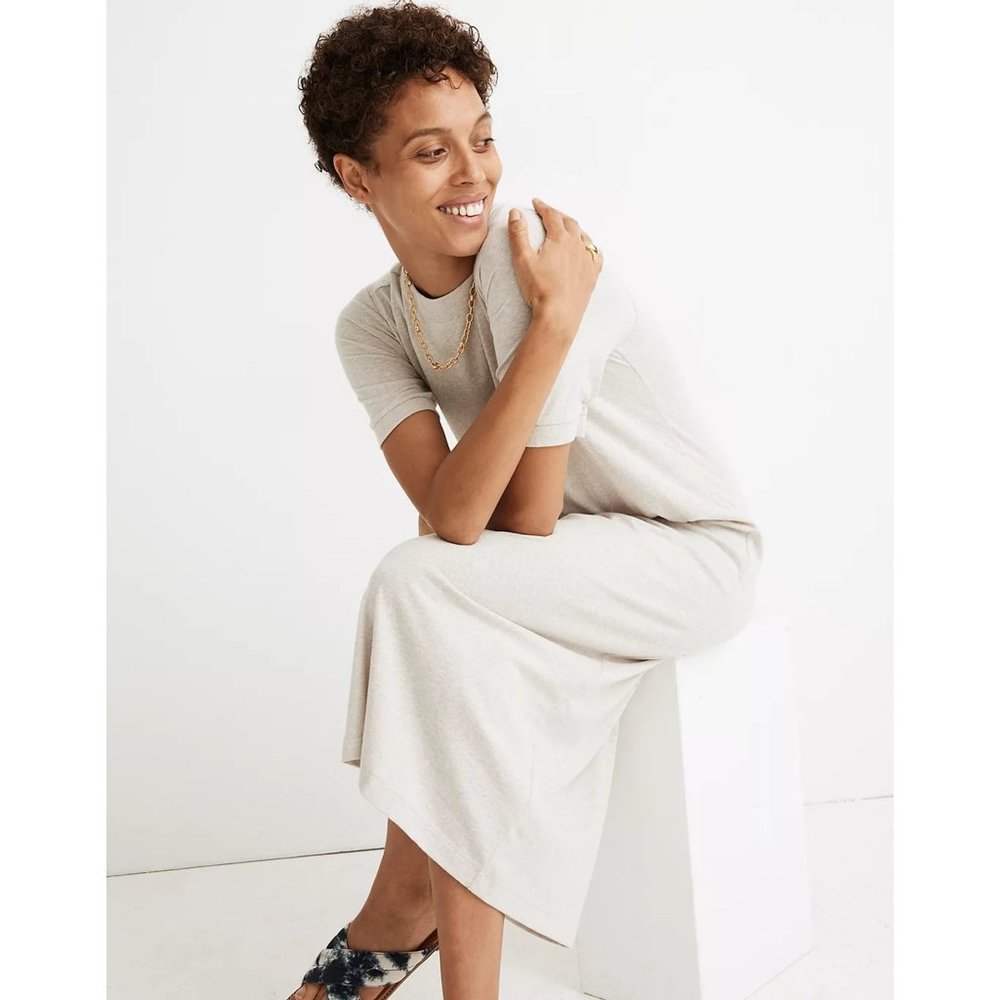 Madewell Oatmeal Midi Short Sleeve Crewneck Relaxed Tee Dress, Size Small